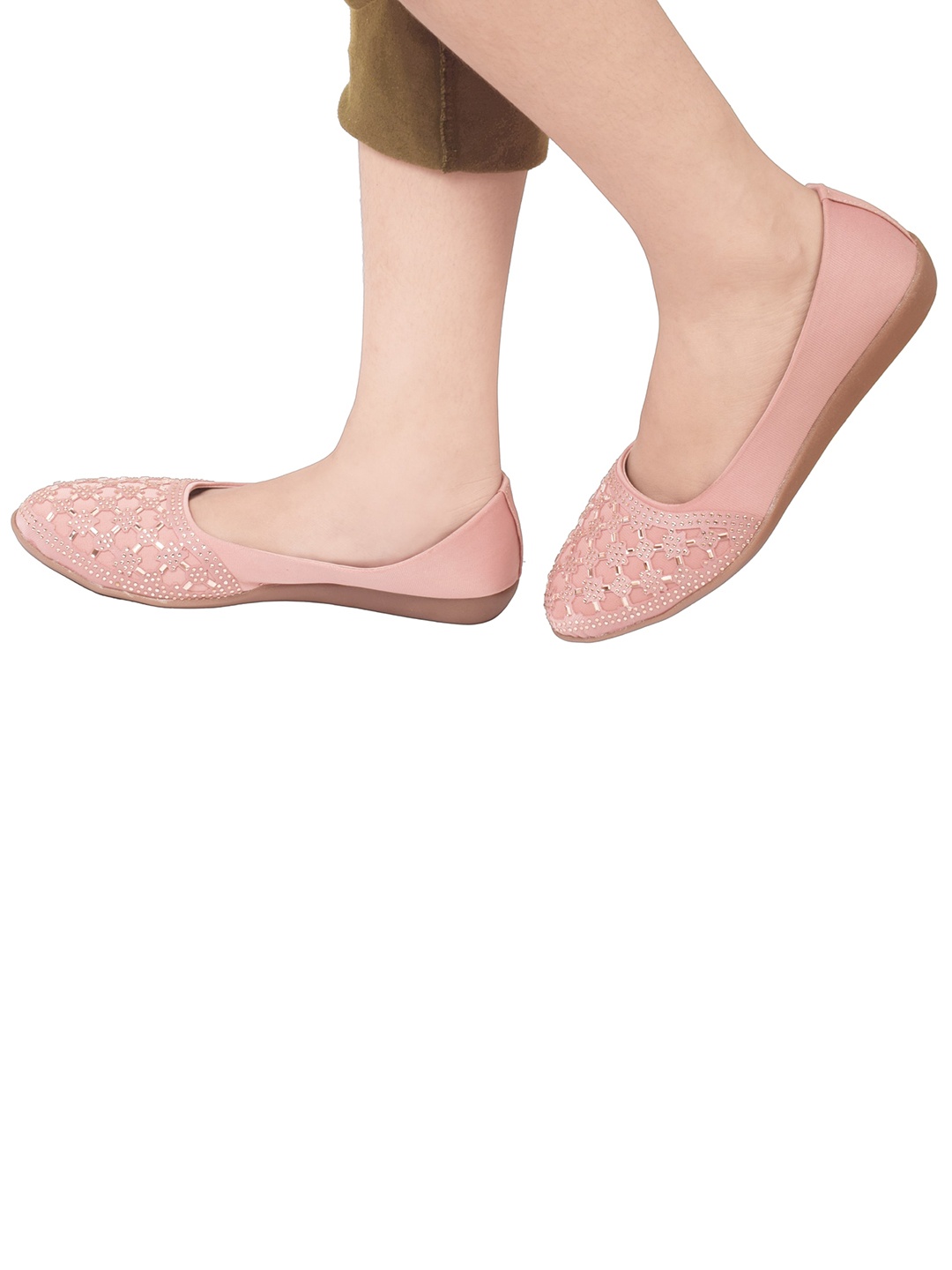 

XE Looks Women Pink Embellished Leather Ethnic Laser Cuts Flats