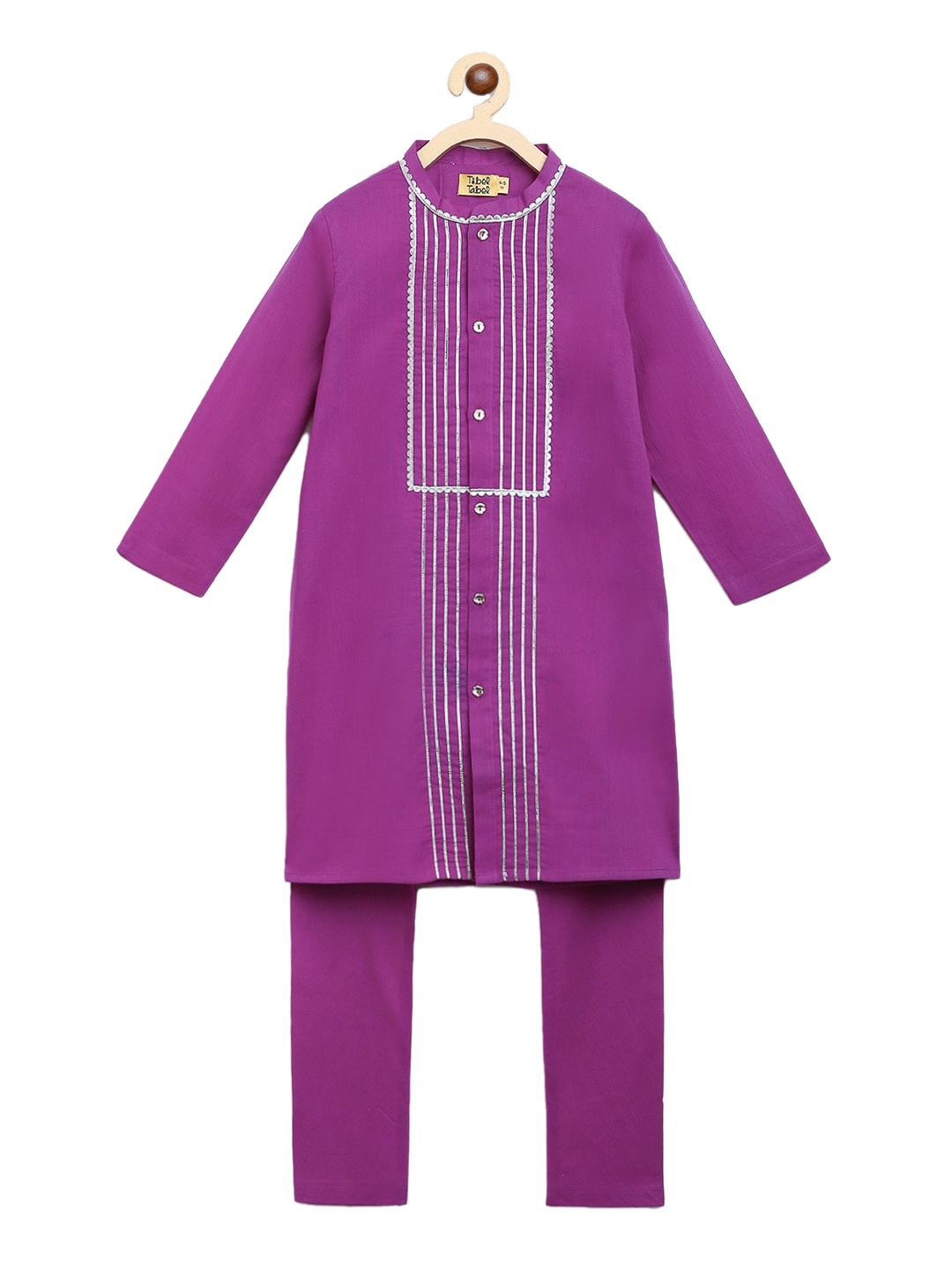 

Tiber Taber Boys Purple Paisley Gotta Patti Pure Cotton Kurta Set