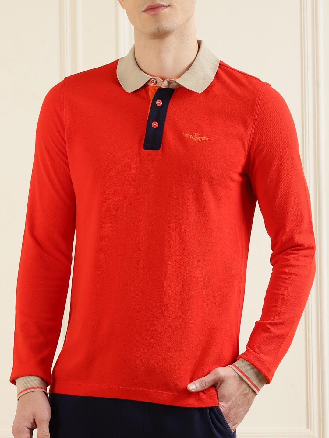 

Aeronautica Militare Men Red & Black Polo Collar T-shirt