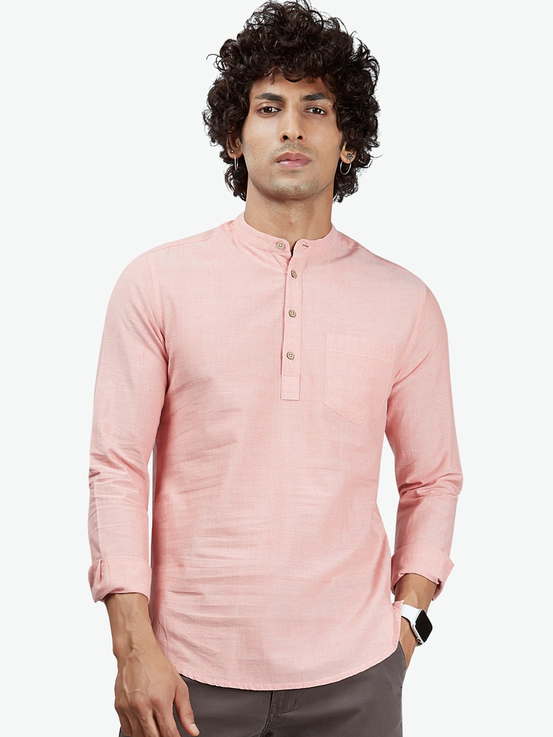 

VASTRADO Men Pink Thread Work Kurta