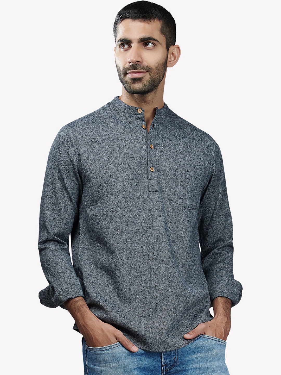 

VASTRADO Men Grey Thread Work Kurti