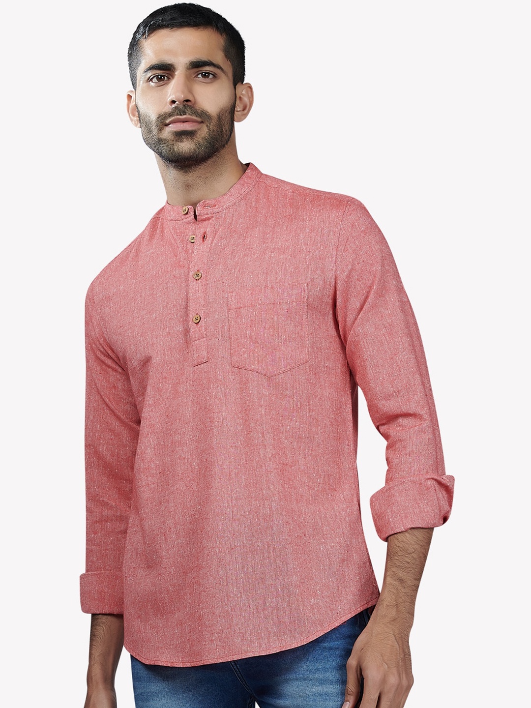 

VASTRADO Men Pink Solid Pathani Kurta