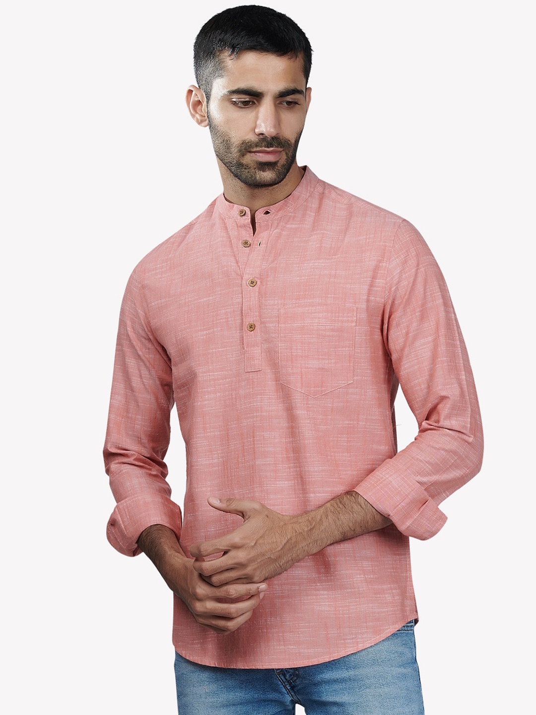 

VASTRADO Men Peach-Coloured Thread Work Kurta