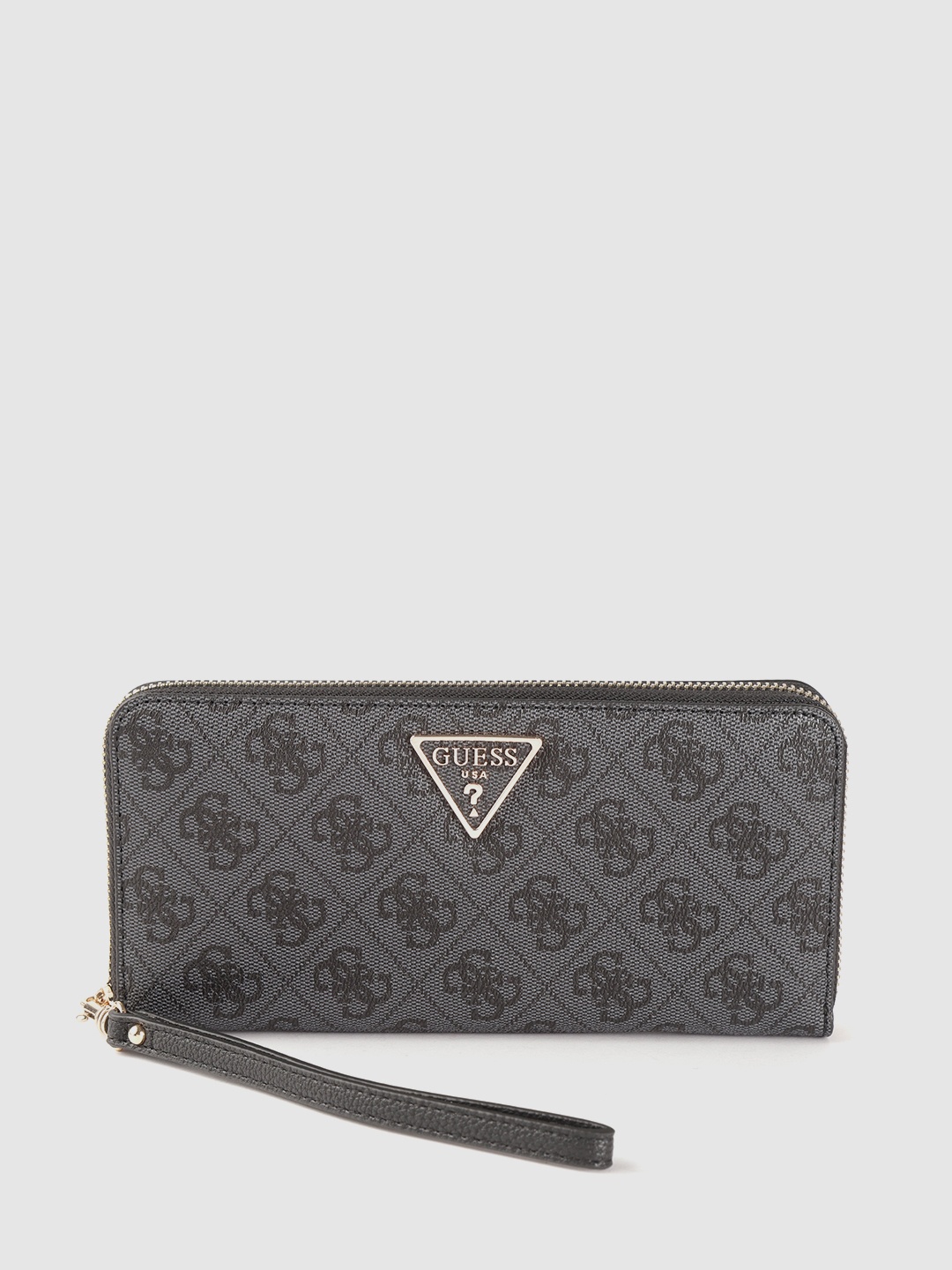 

GUESS Women Charcoal & Black Brand Logo Printed Two Fold Wallet