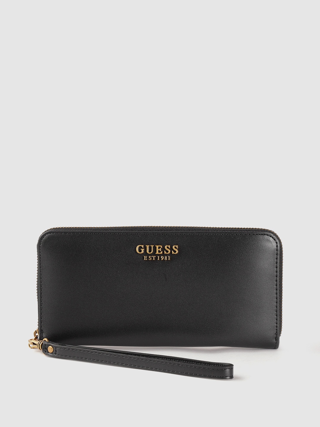 

GUESS Women Black Solid Zip Around Wallet