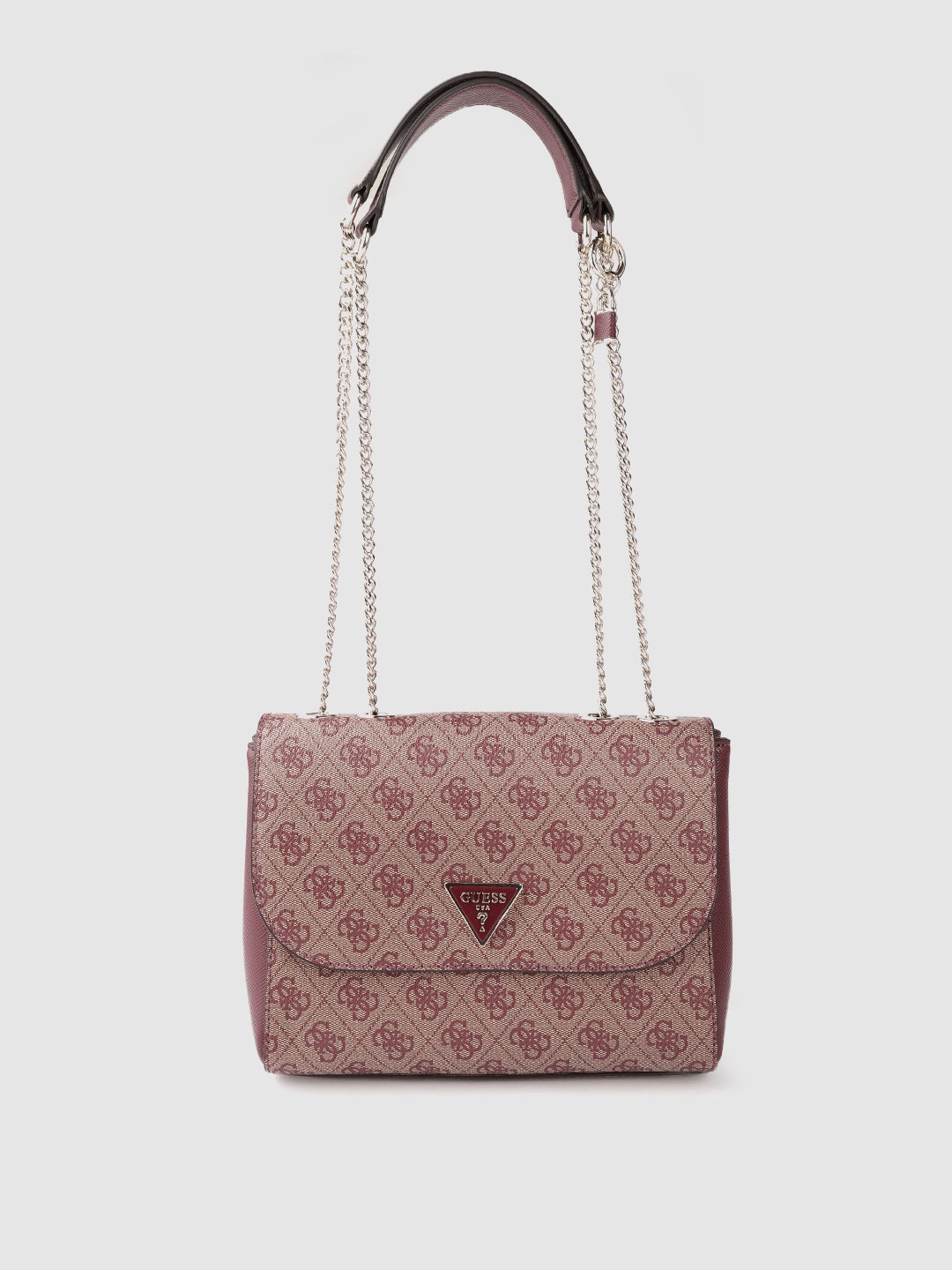 

GUESS Beige & Purple Brand Logo Print Structured Shoulder Bag