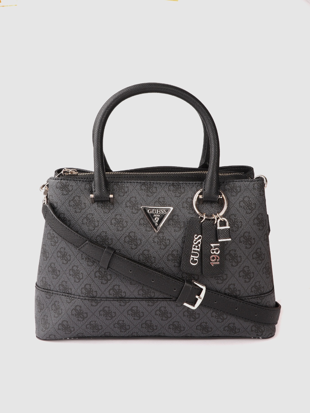 

GUESS Charcoal Grey & Black Brand Logo Print Handheld Bag Tab & Detachable Sling Strap