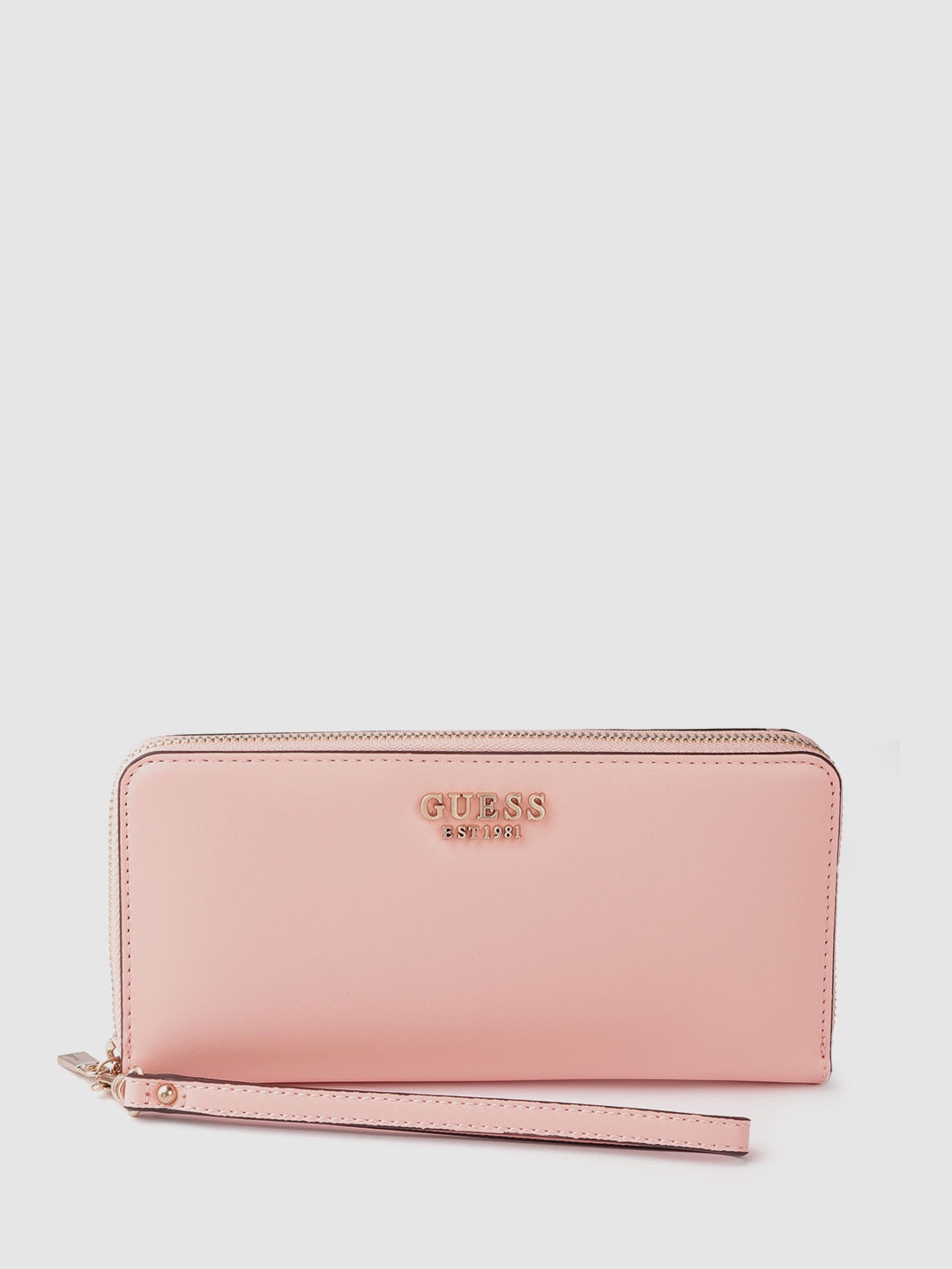 

GUESS Women Peach-Coloured Solid Zip Around Wallet with Wrist Loop