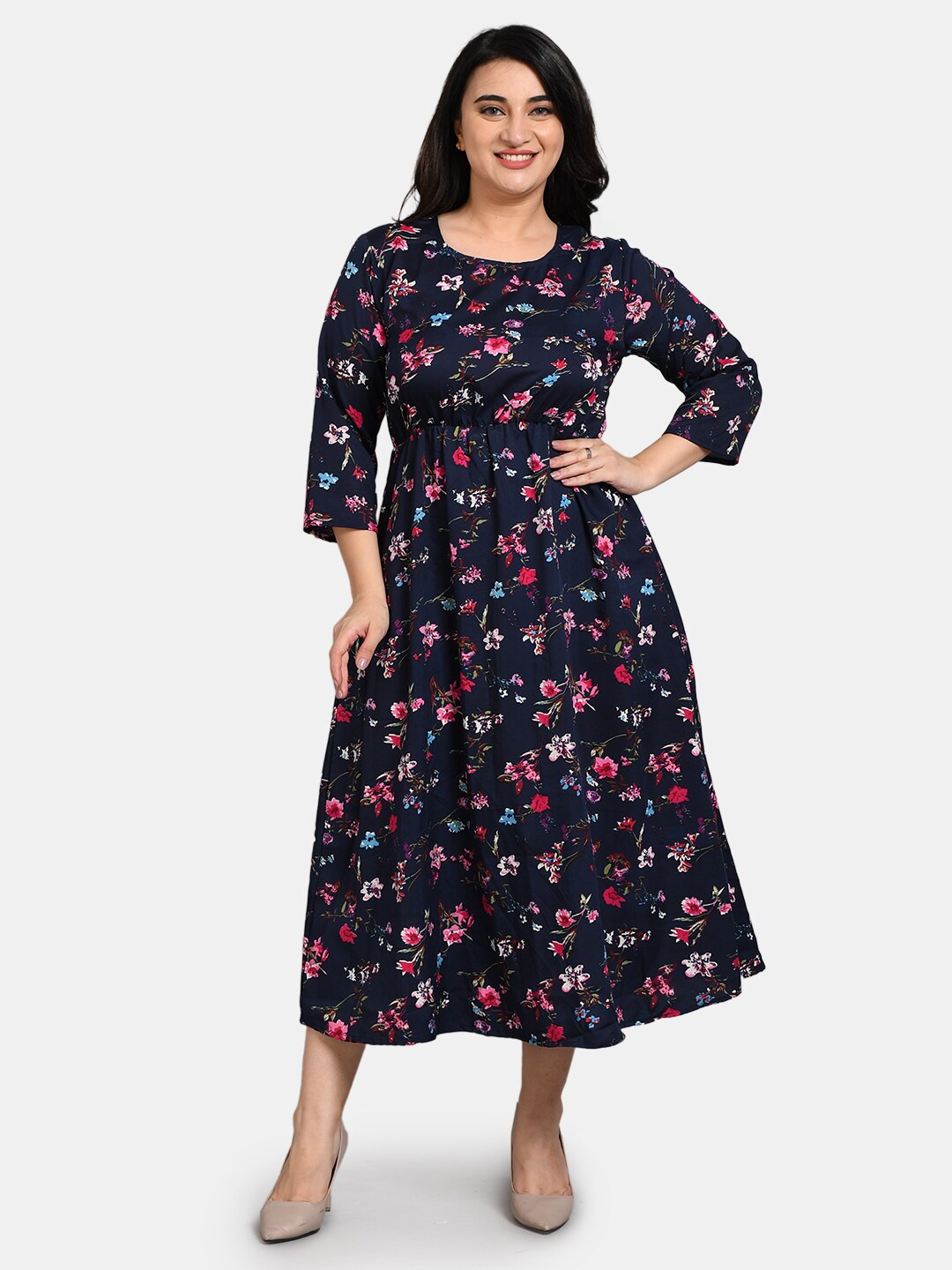 

Kushi Flyer Blue Floral Crepe Formal Midi Dress