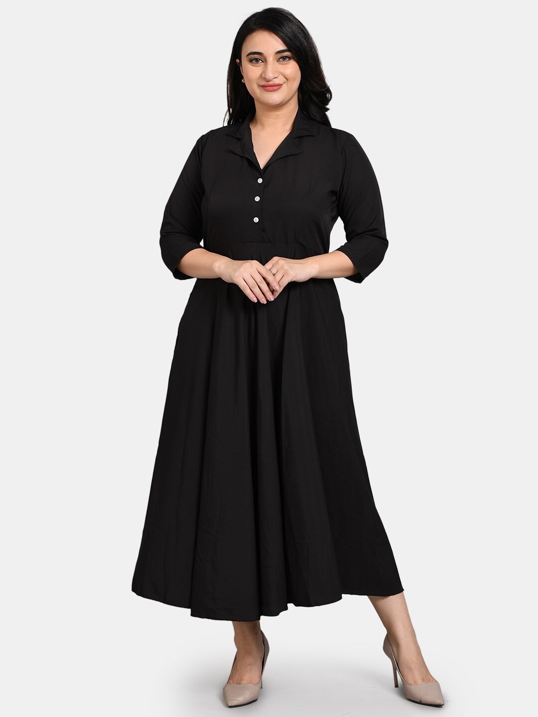 

Kushi Flyer Black Crepe Formal Shirt Midi Dress