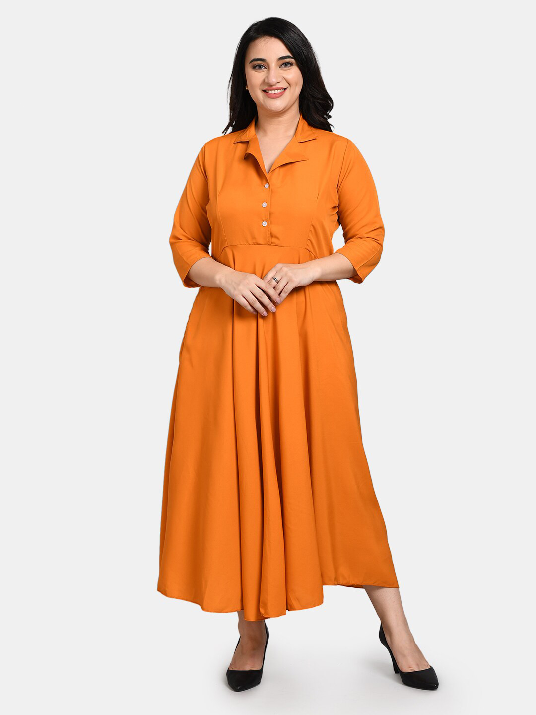 

Kushi Flyer Mustard Yellow Crepe Formal Shirt Maxi Dress