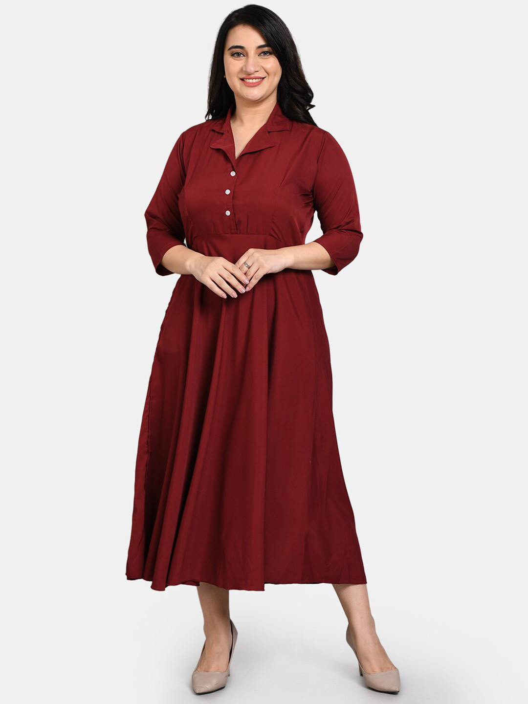 

Kushi Flyer Maroon Crepe Midi Dress