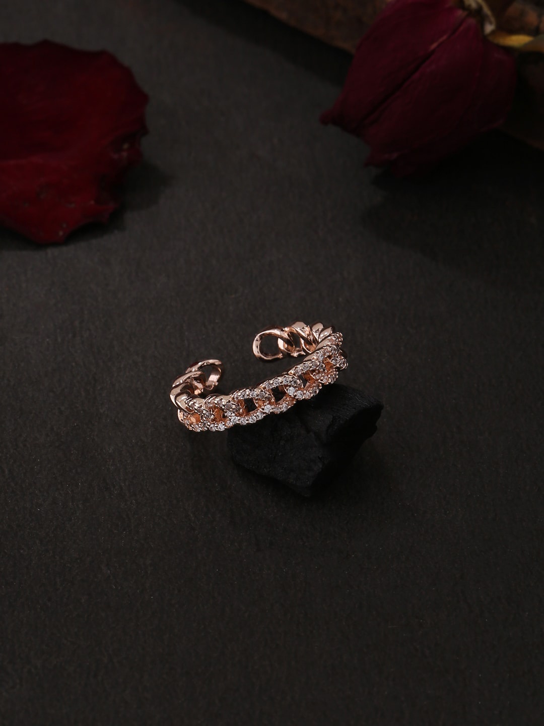 

kashwini White Rose Gold-Plated Stone Studded Adjustable Finger Ring