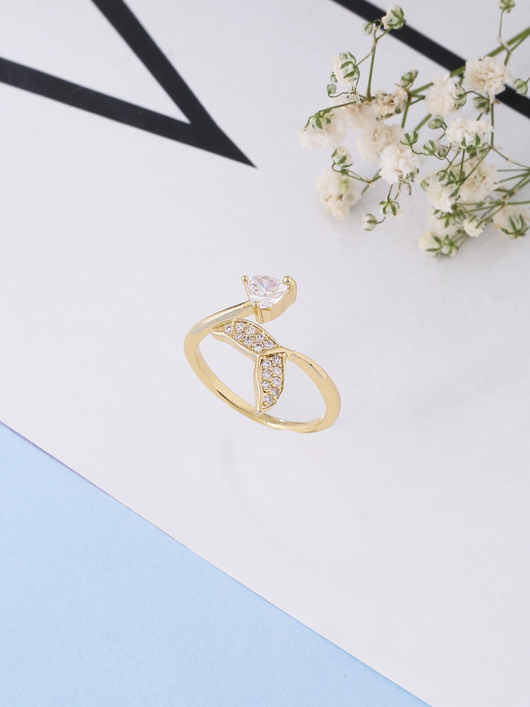 

Kashwini Gold-Plated White Stone-Studded Adjustable Finger Ring