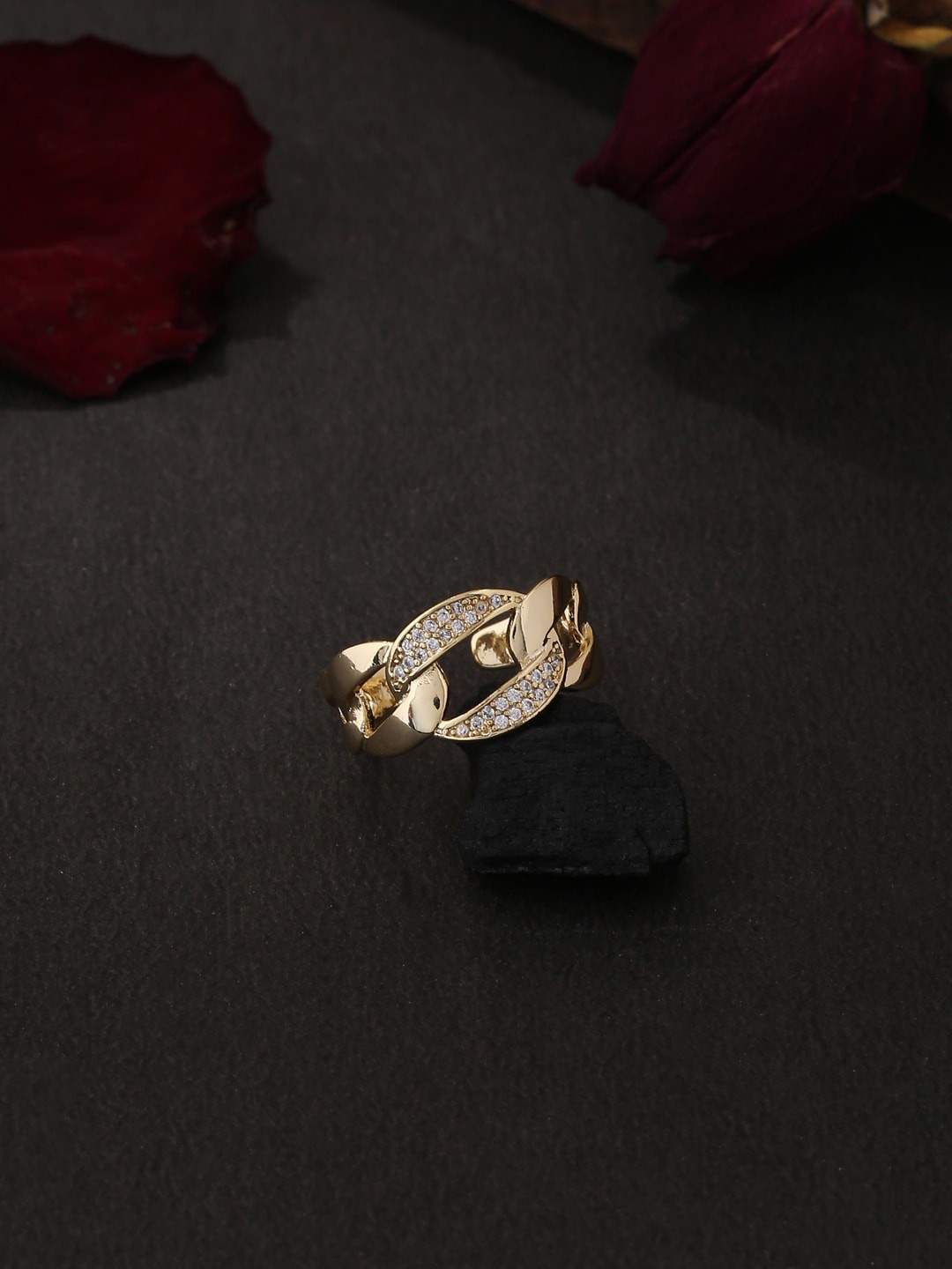 

Kashwini Gold-Plated White Stone-Studded Adjustable Finger Ring