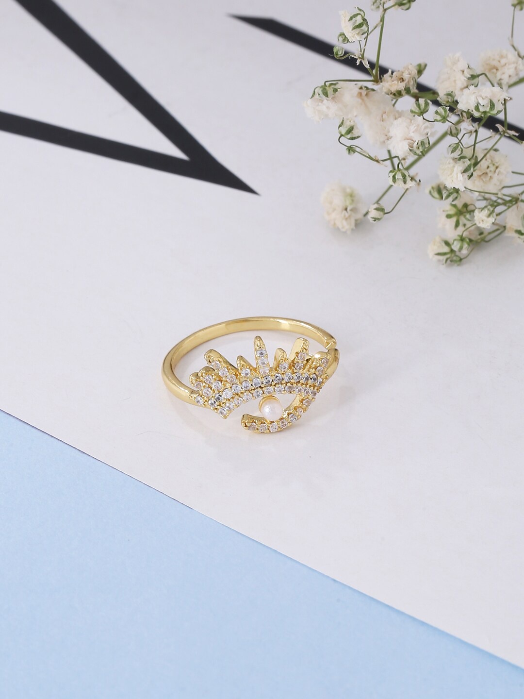 

kashwini Gold-Plated White Stone Studded Adjustable Finger Ring