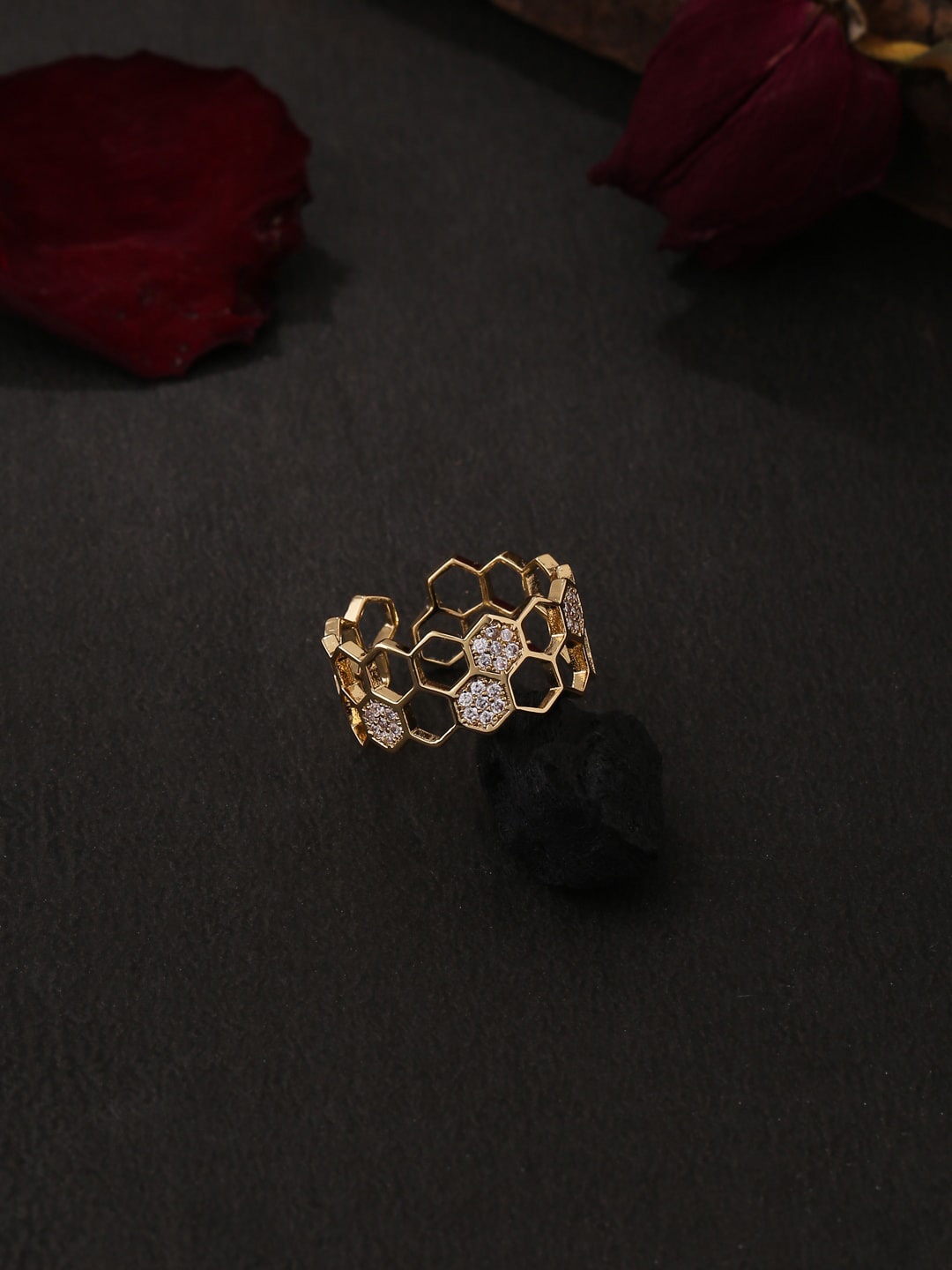

kashwini Gold-Plated White Stone-Studded Adjustable Finger Ring