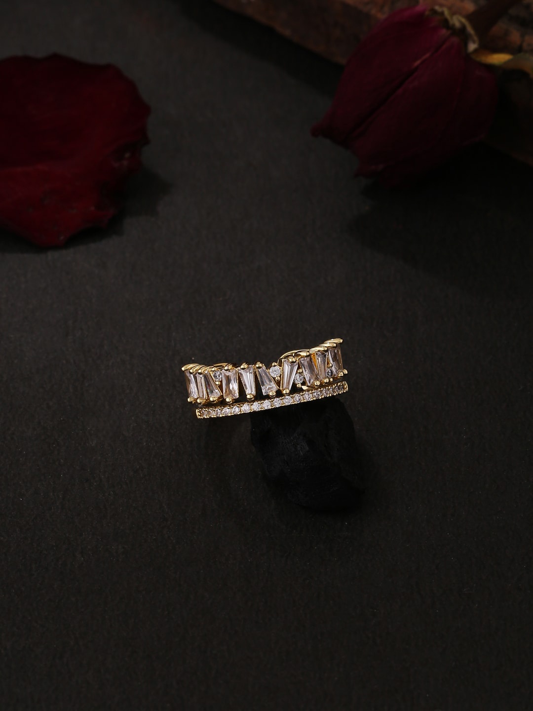 

kashwini Gold-Plated White Stone-Studded Adjustable Finger Ring