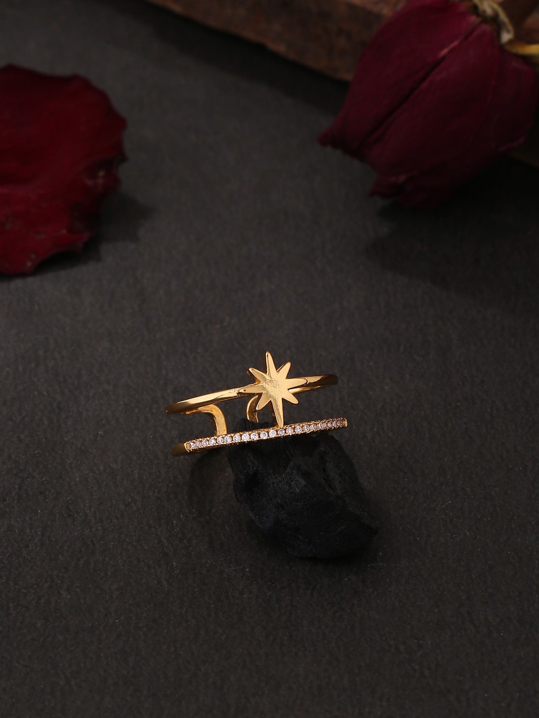 

kashwini Gold-Plated White Stone-Studded Adjustable Finger Ring