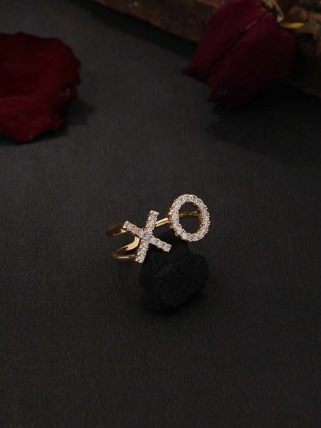 

kashwini Gold-Plated White Stone Studded Adjustable Finger Ring