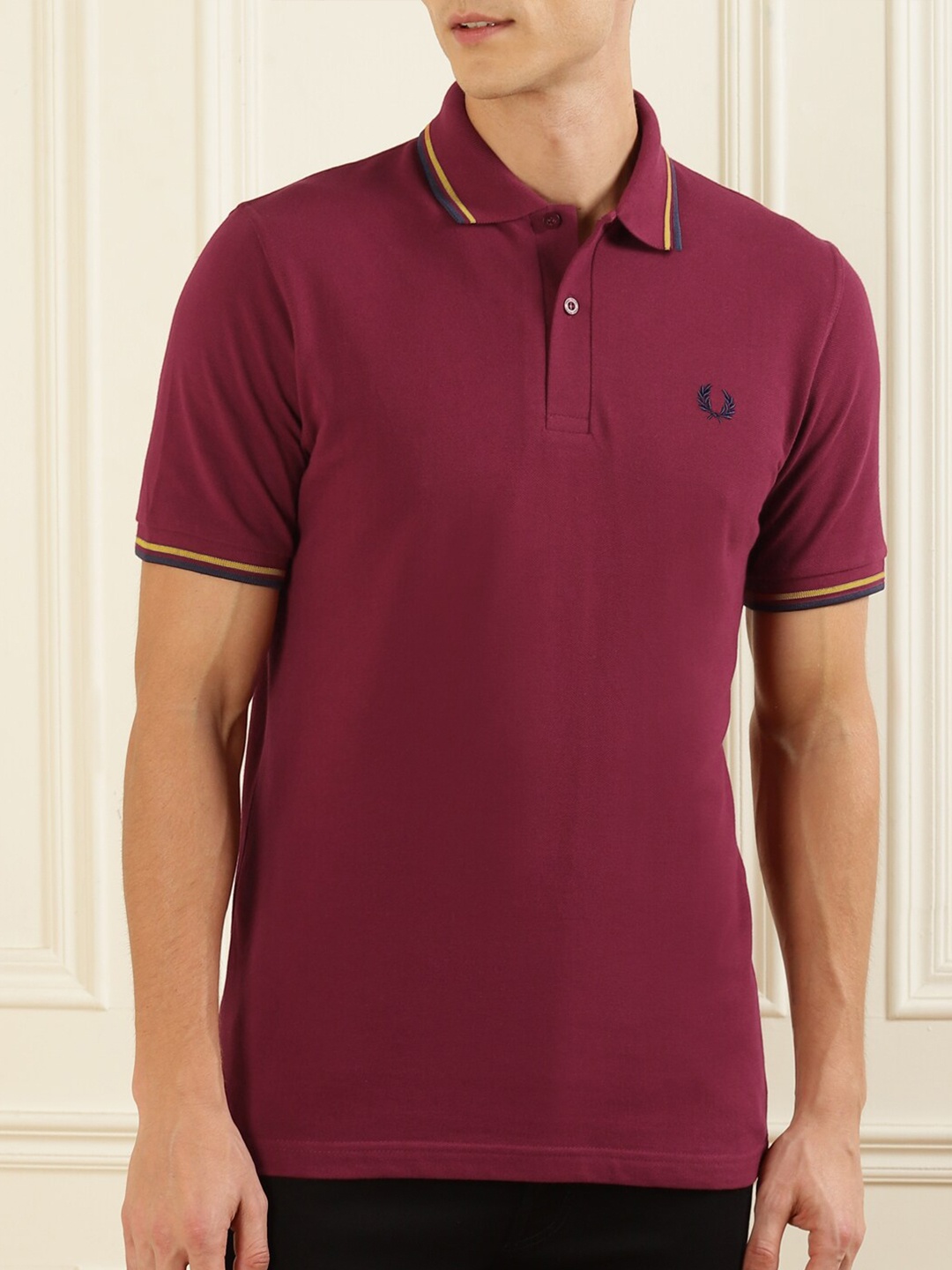 

Fred Perry Men Red Polo Collar Pure Cotton T-shirt