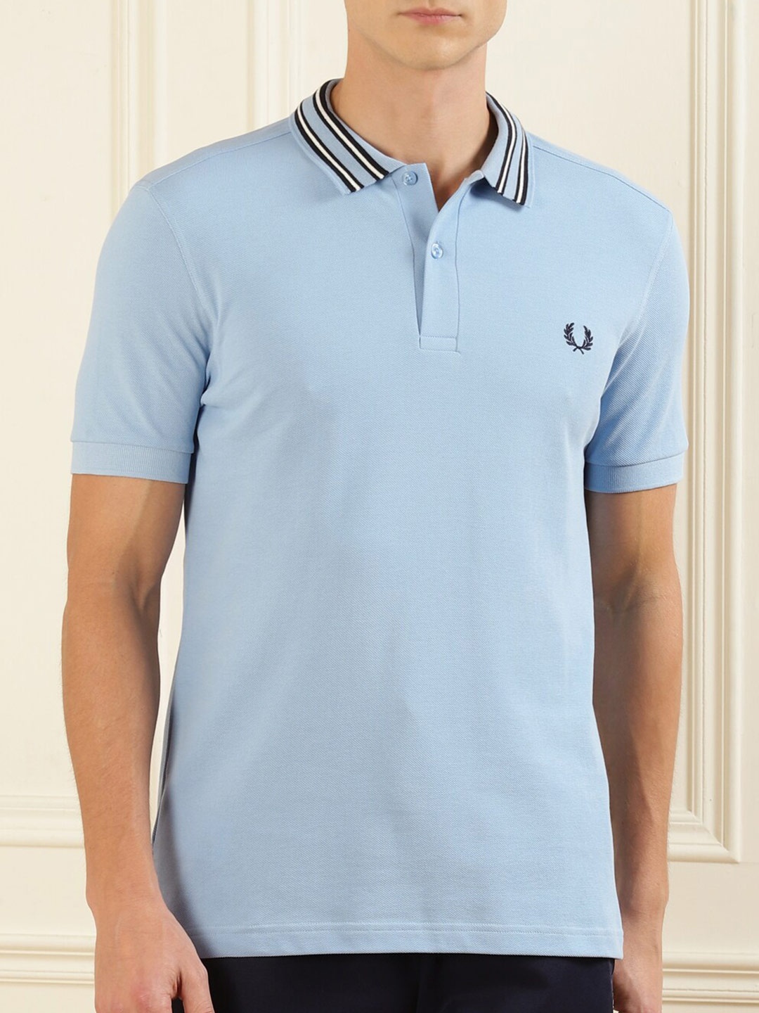 

Fred Perry Men Blue Polo Collar Pure Cotton T-shirt