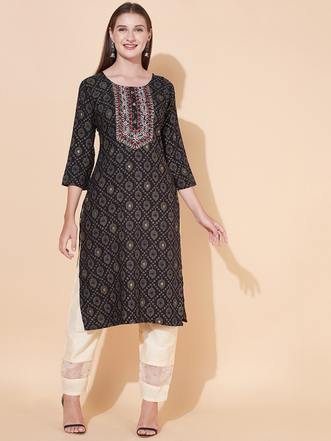 

FASHOR Women Black Ethnic Motifs Kurta