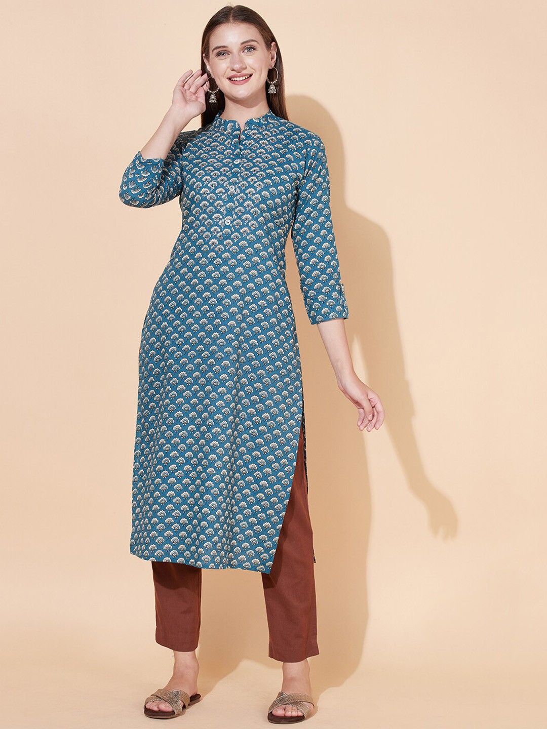 

FASHOR Women Blue Ethnic Motifs Printed Kurta