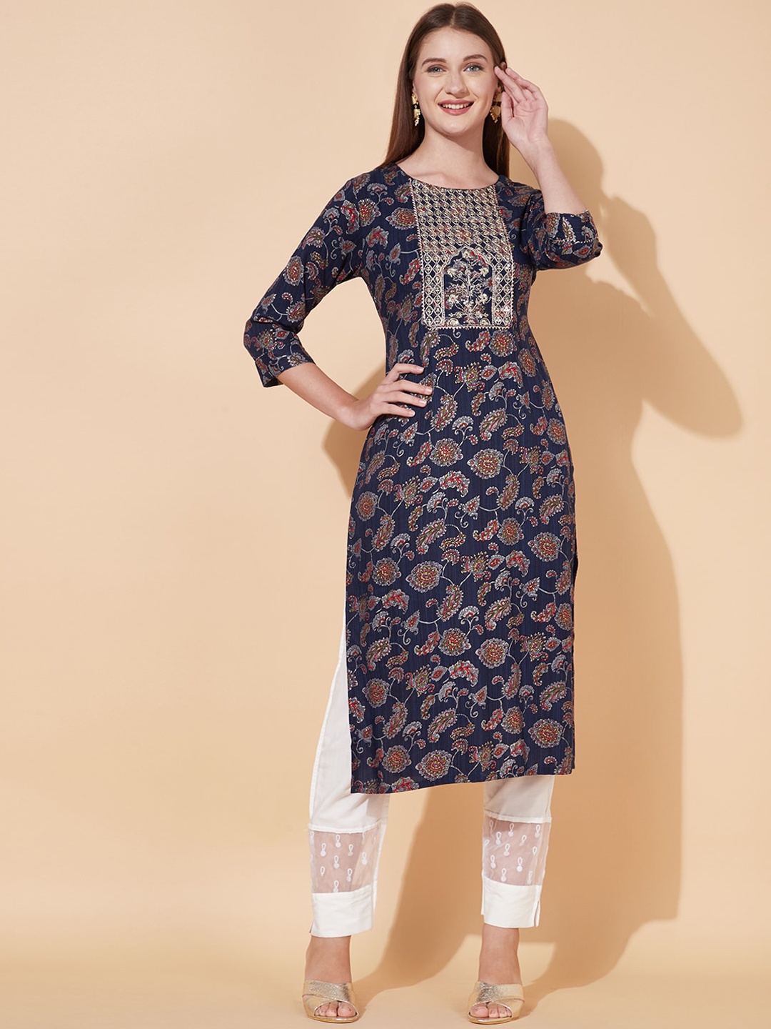 

FASHOR Women Blue Paisley Printed Kurta