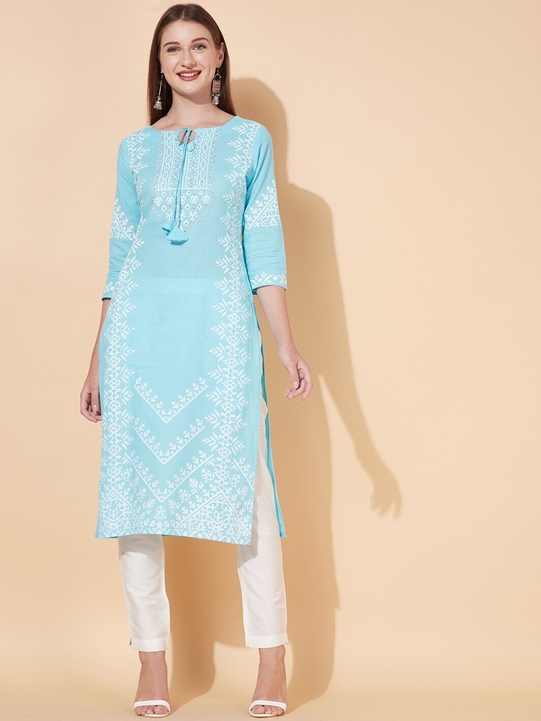 

FASHOR Women Blue Ethnic Motifs Printed Kurta
