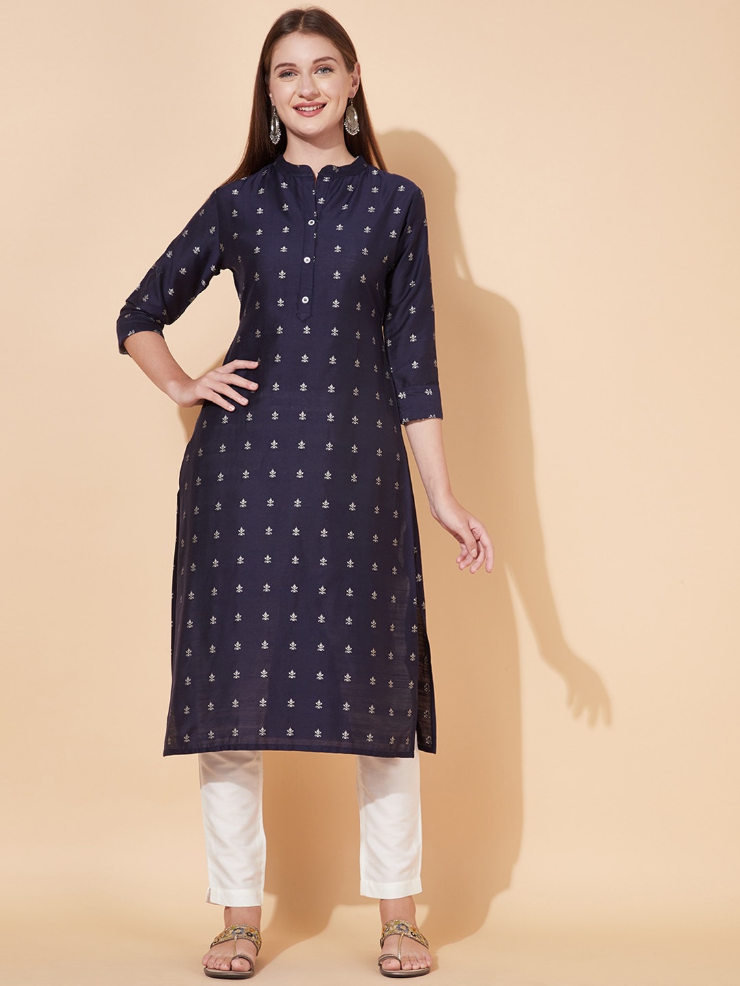 

FASHOR Women Violet Ethnic Motifs Straight Fit Kurta