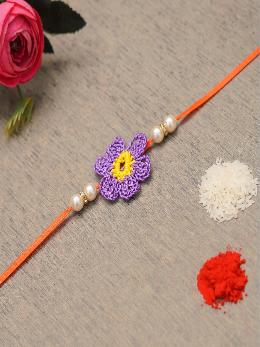 

The Magic Wand Boys Gold-Toned White Stone-Studded Beaded Rakhi