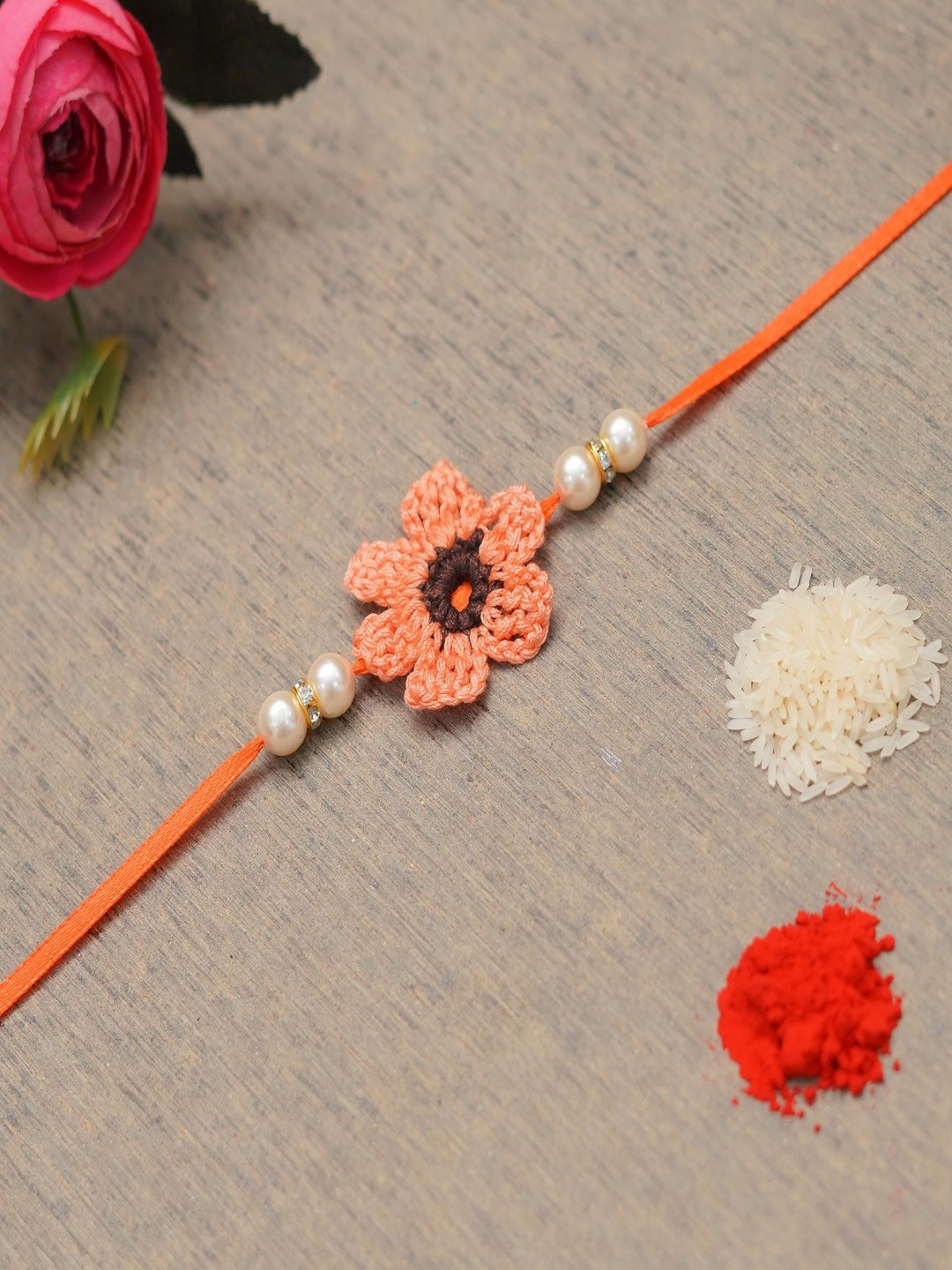 

The Magic Wand Boys Orange White Stone-Studded Beaded Rakhi