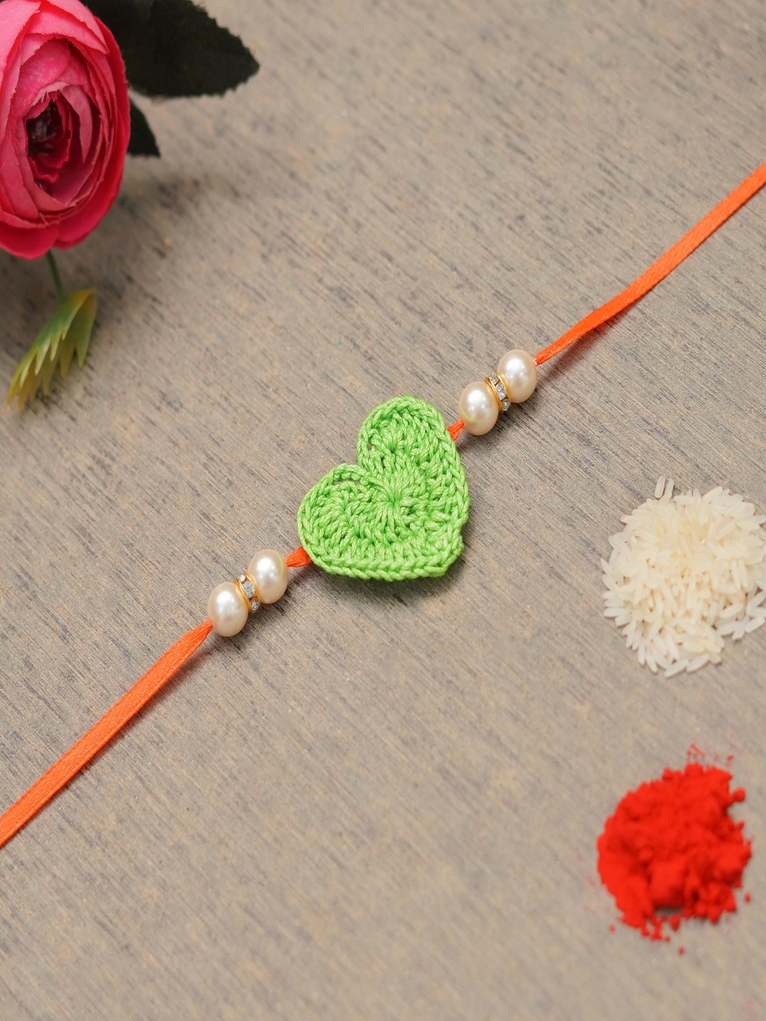 

The Magic Wand Boys Orange & Green Stone-Studded Beaded Rakhi