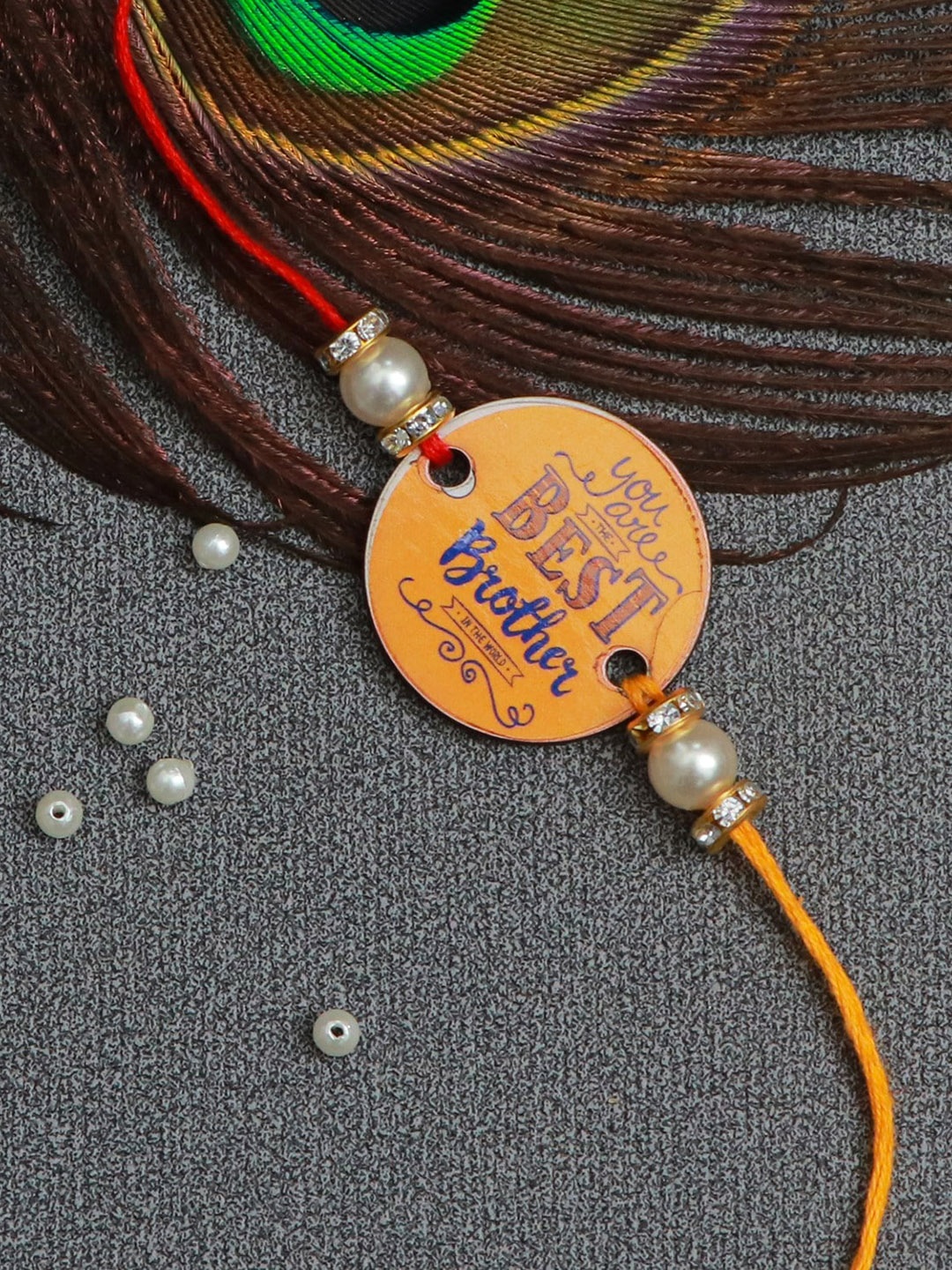 

The Magic Wand Boys Gold-Toned & White Stone-Studded Beaded Rakhi
