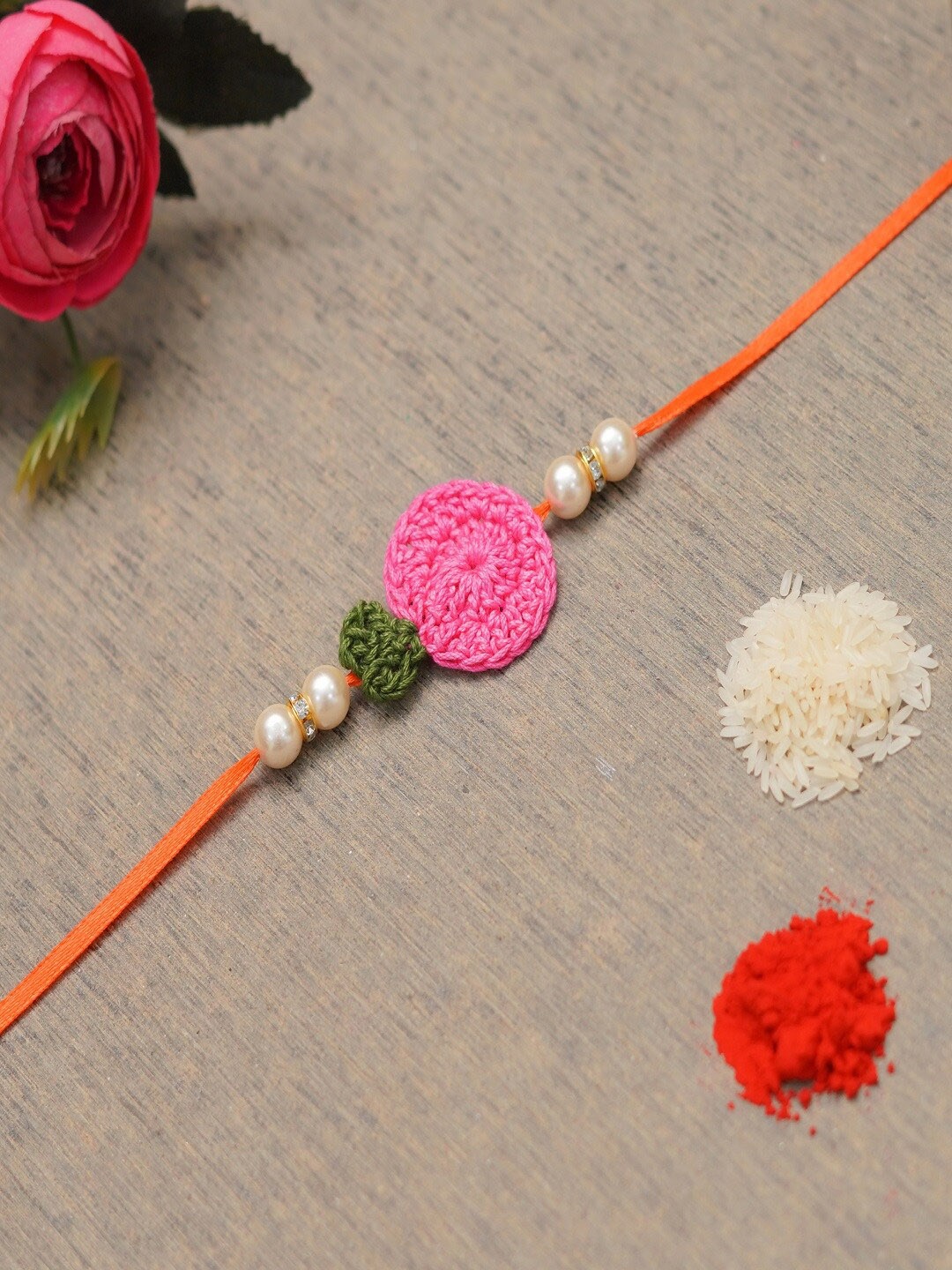 

The Magic Wand Boys Gold-Toned White & Pink Stone-Studded Beaded Rakhi