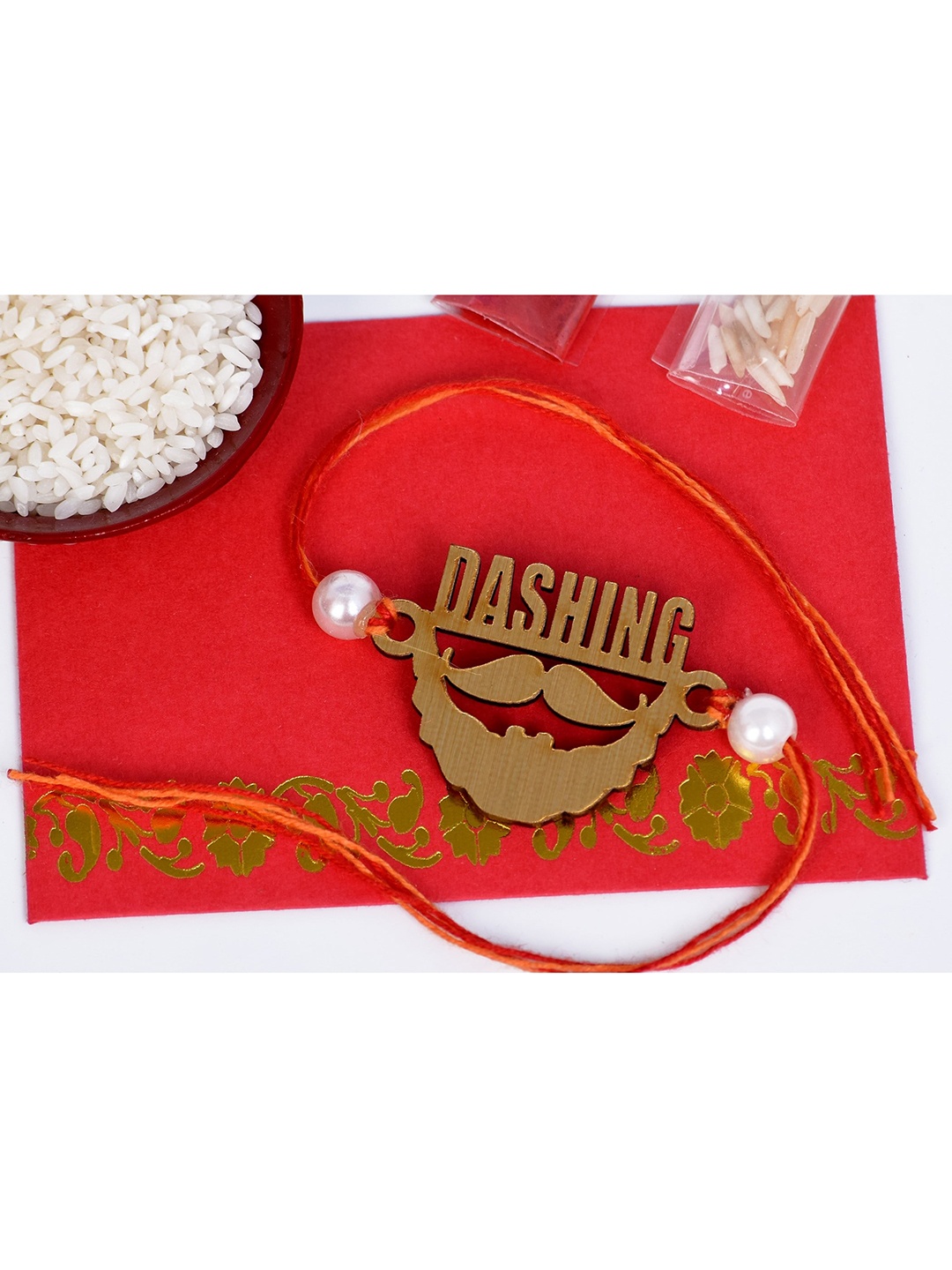 

The Magic Wand Boys Gold-Toned White Beaded Rakhi