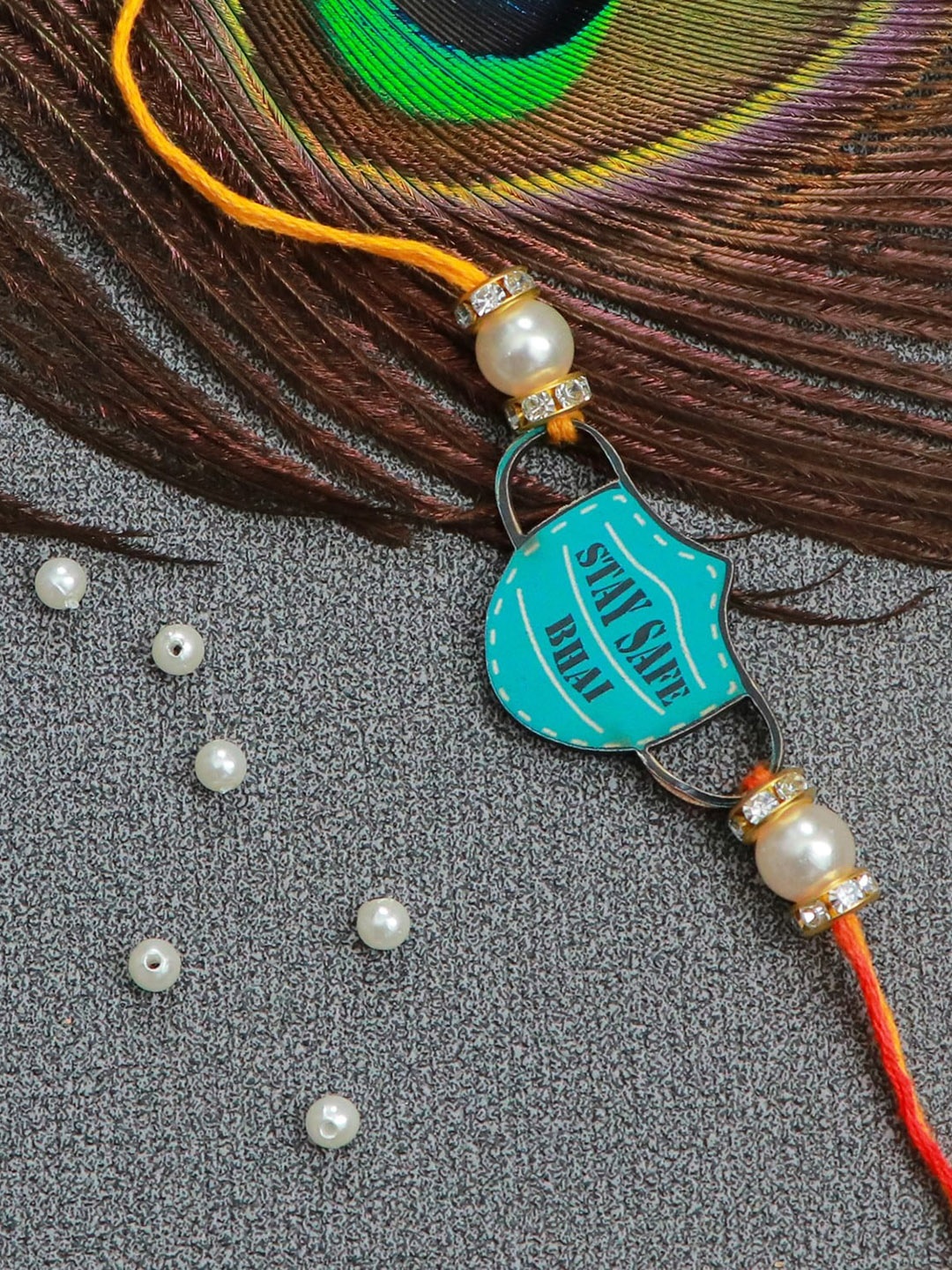 

The Magic Wand Blue & White Stay Safe Bhai Beaded Thread Rakhi