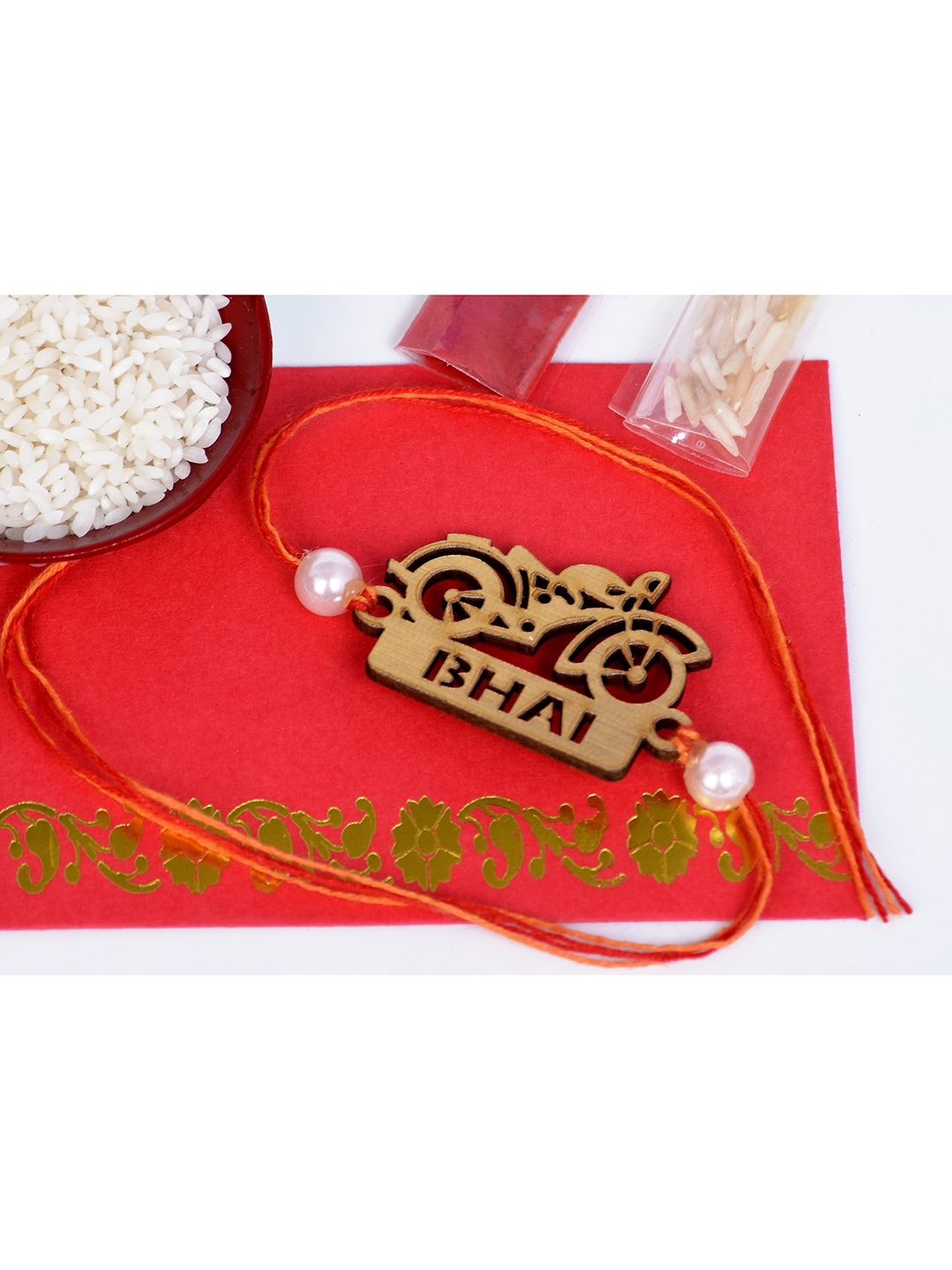 

The Magic Wand Gold & Red Bhai Beaded Thread Rakhi