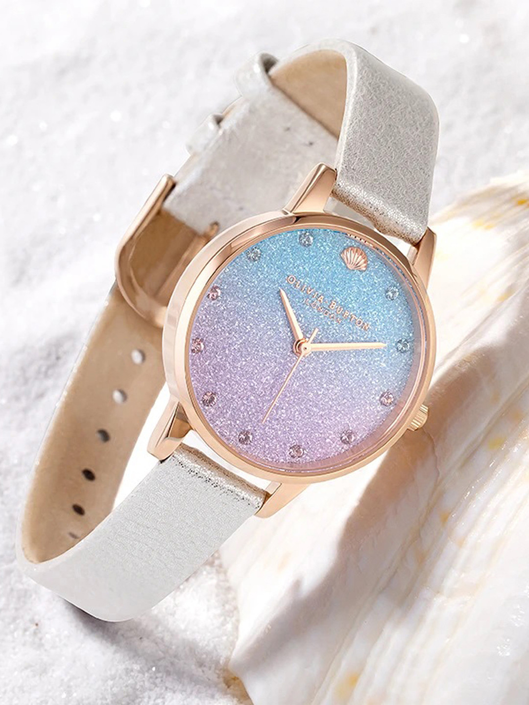 

Olivia Burton Women Blue Wishing Wave Embellished Analogue Watch OB16US60