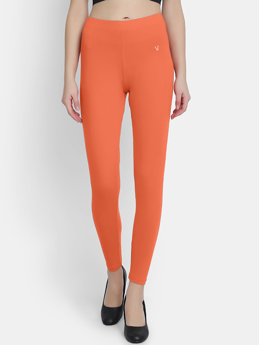 

VStar Women Orange Solid Ankle-Length Leggings