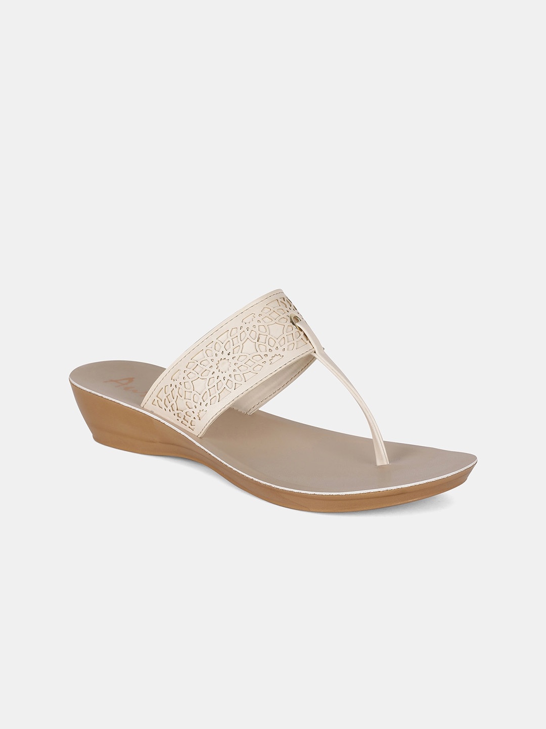 

AURELIA Women Cream-Coloured Textured PU Wedge Sandals