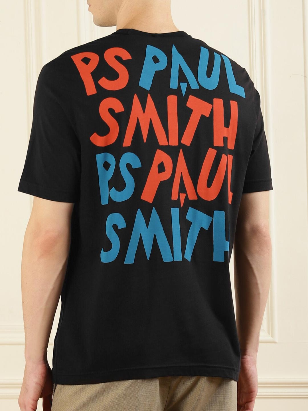 

PS By Paul Smith Men Black & Orange Typography Organic Cotton T-shirt