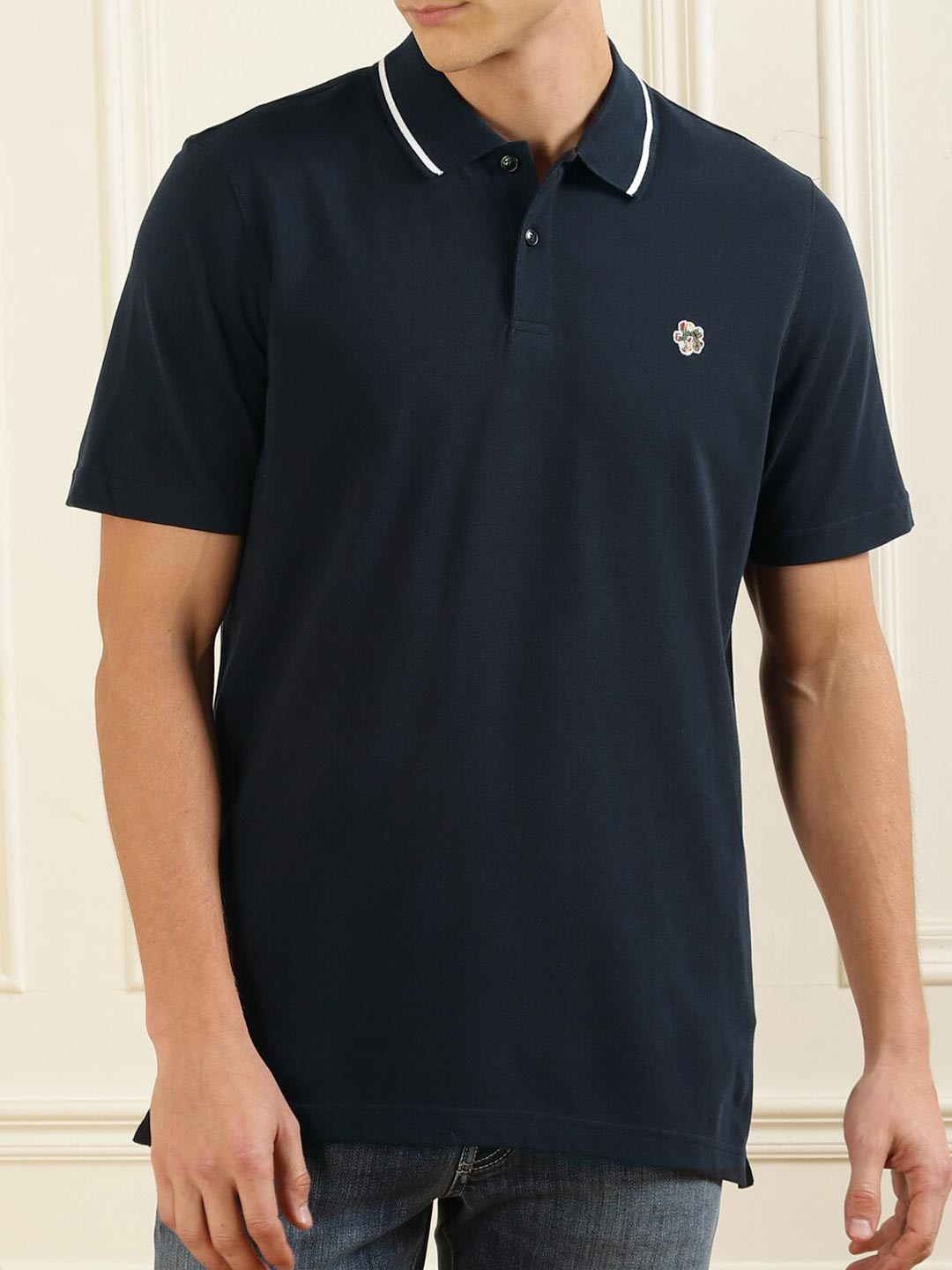 

Ted Baker Men Navy Blue Polo Collar Pure Cotton T-shirt