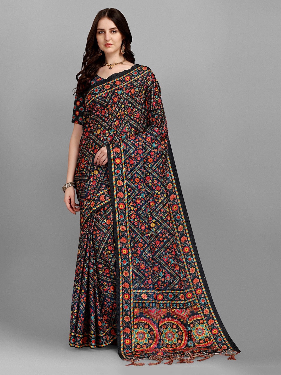 

Fashionuma Blue & Black Ethnic Motifs Pure Silk Saree