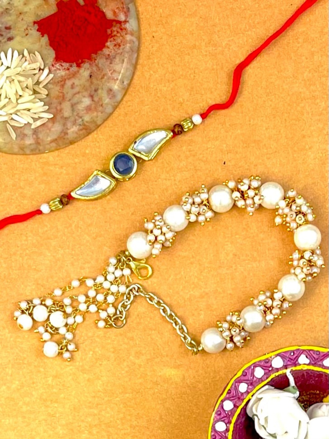 

KARATCART Gold-Plated Kundan Studded Bhiya Bhabhi Rakhi