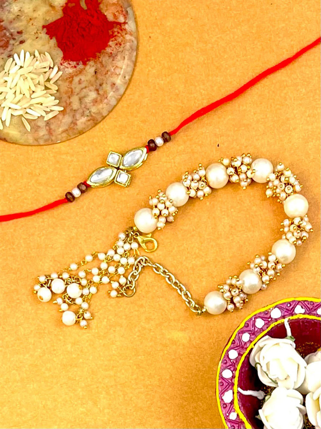 

KARATCART Gold Set of 2 Wraparound Tie-Up Rakhi, Red