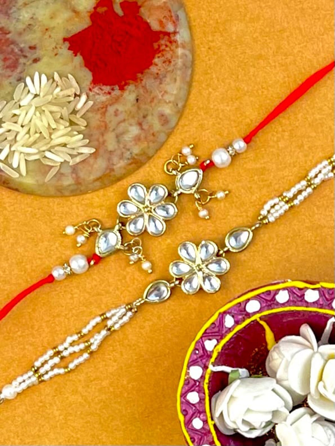 

KARATCART Red & White Set of 2 Wraparound Tie up Rakhi