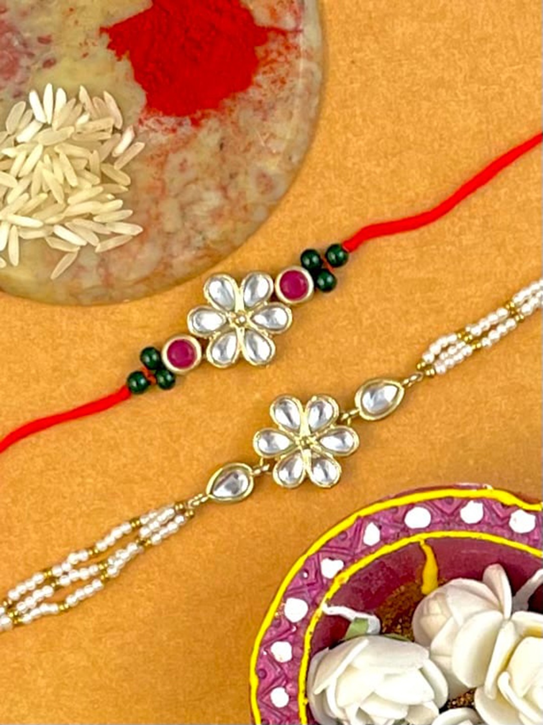 

KARATCART Gold-Plated Kundan Studded Bhiya Bhabhi Rakhi