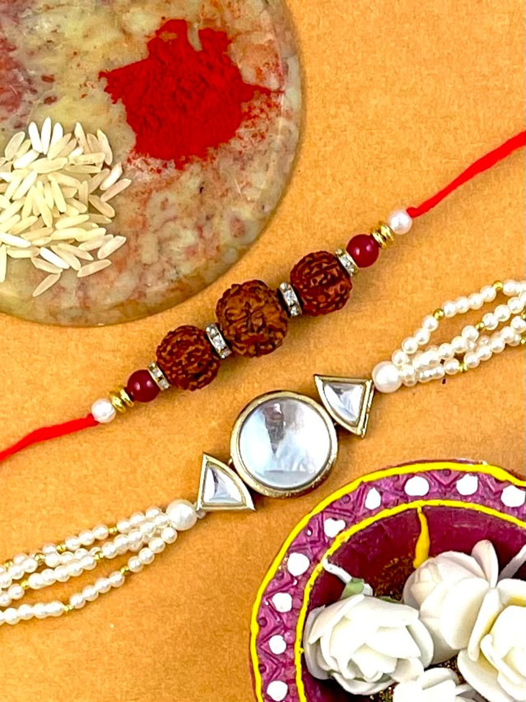 

KARATCART Set Of 2 Gold-Plated Kundan Studded Lumba & Rakhi